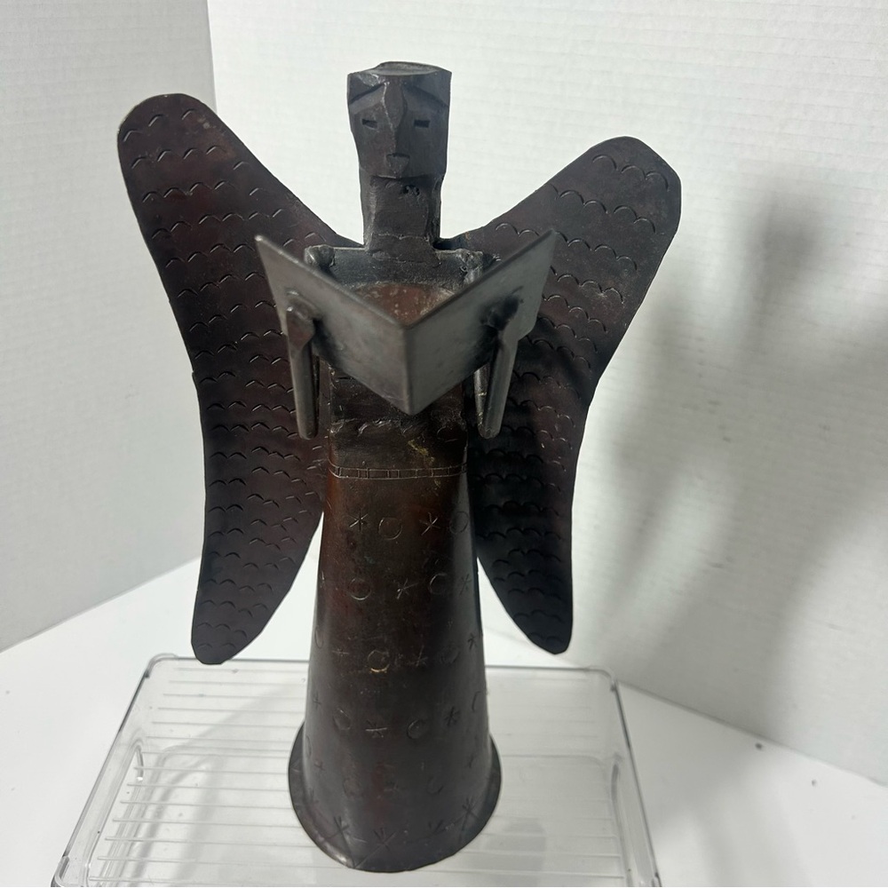 Vintage Christmas Holiday Brutalist Rustic Forged Metal Angel Etched Sculpture - Picture 2 of 8